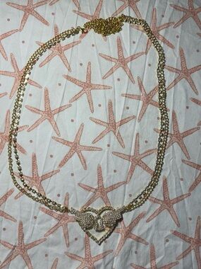 Gold Heart and Angel Wings Pendant Belt with Crystals - Women Accessories